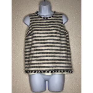 Banana Republic Blouse Stripped, sleeveless,  XS blue and off white, fringe hem